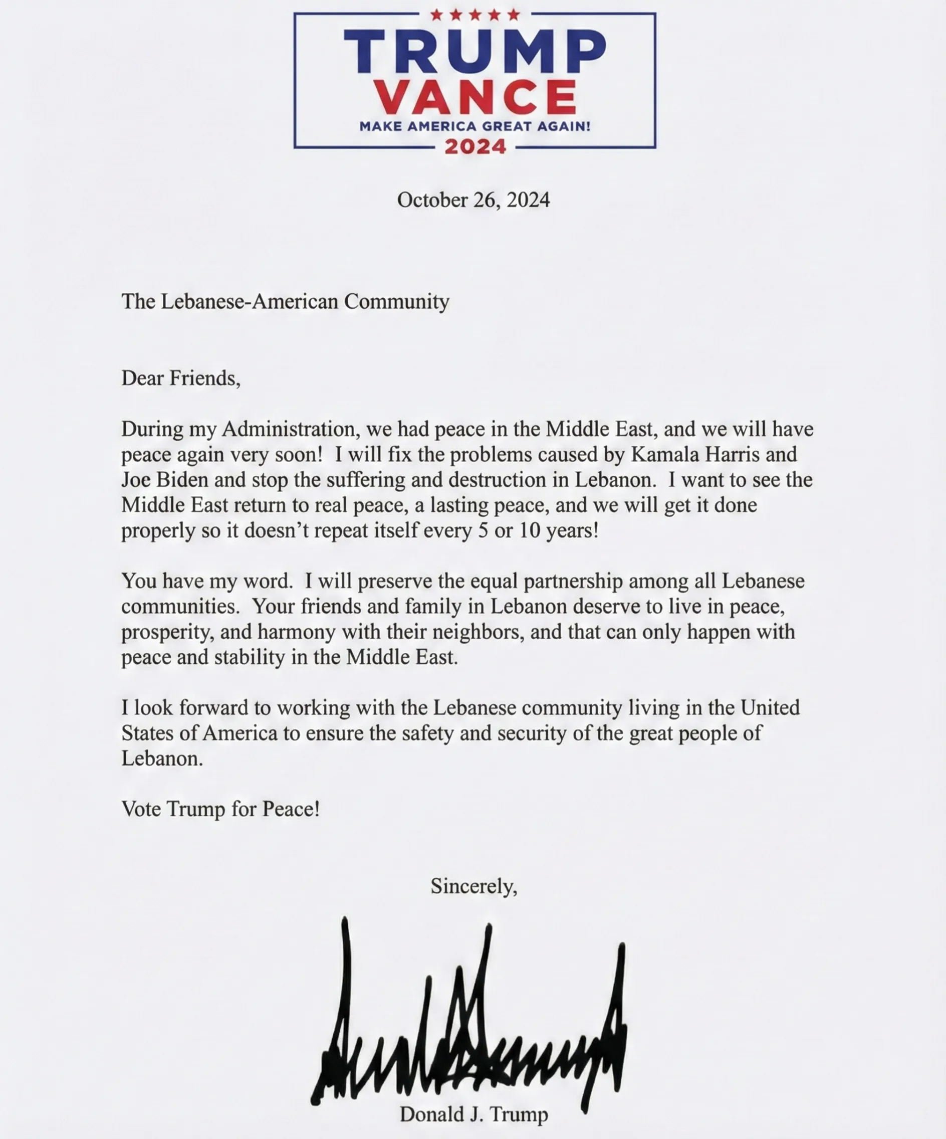 Letter from President Donald J. Trump