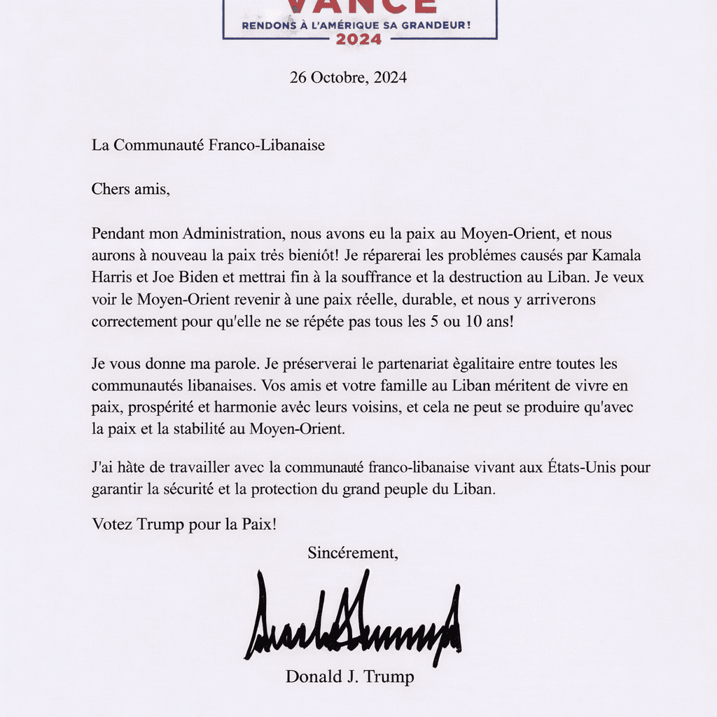 Lettre du Président Donald J. Trump