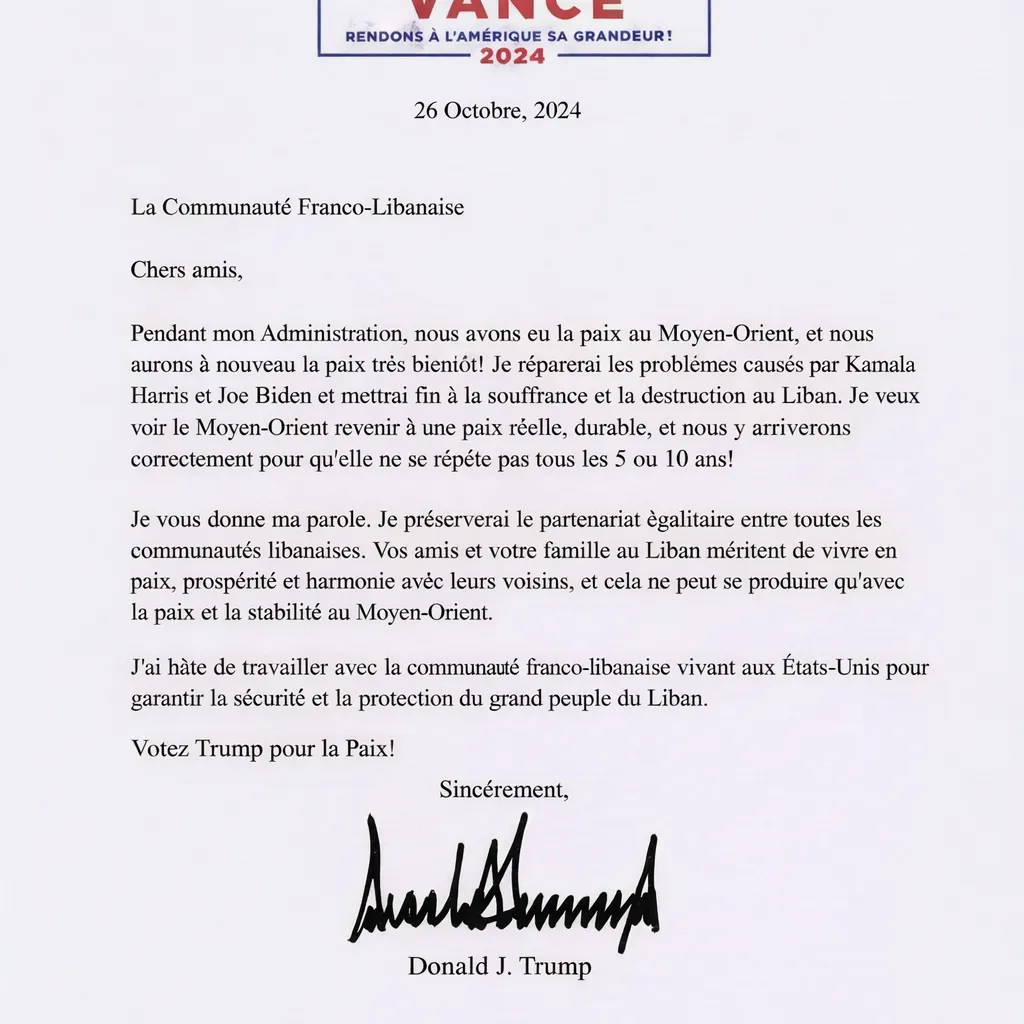 Lettre du Président Donald J. Trump